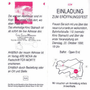 Einladung zum Eröffnungsfest am 23.10.1990